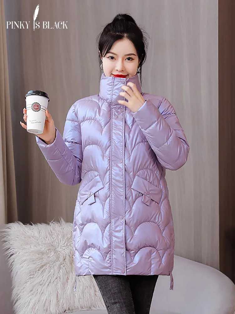 PinkyIsBlack Shiny Cotton Padded Jacket Winter Women Warm Stand Collar Down Jacket Woman Coat Thick Casual Women Pufffer Jacket