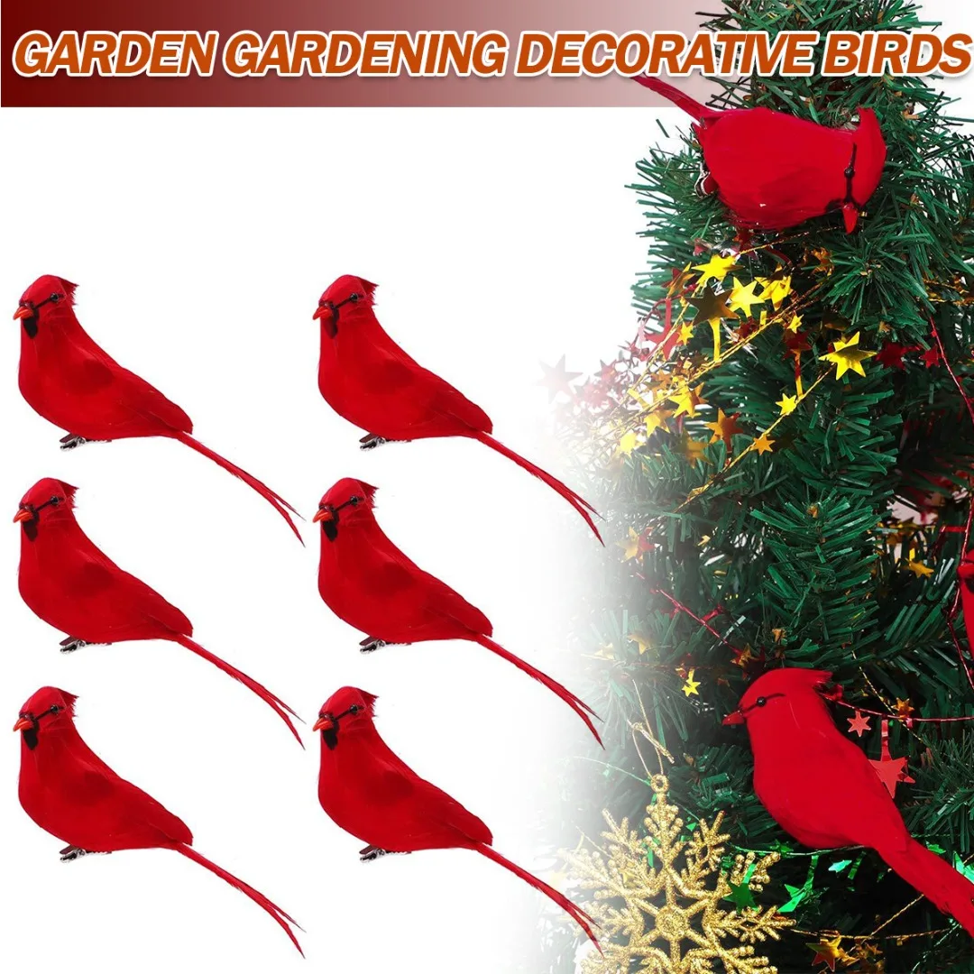 

6pcs Artificial Cardinal Bird Decor Creative Christmas Ornament Birds Garden Home Festival Party Decorative Supplies