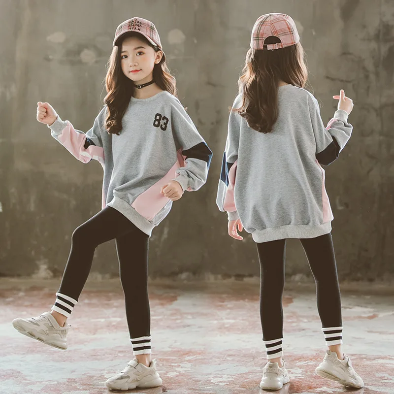 

2023 teenager spring Outfits Girls Tracksuit Fall Sweatshirt + leggings Children Kids Sport Clothes 4 5 6 7 8 9 10 11 12 year