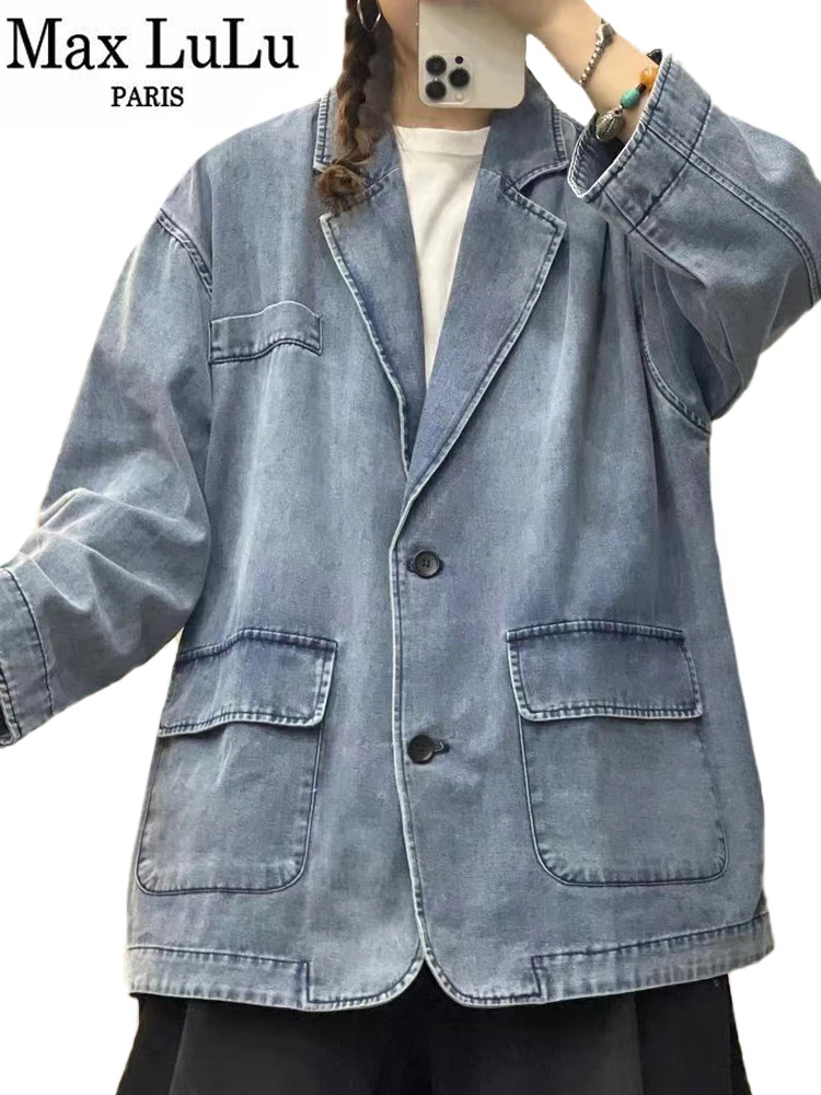 Max Lulu Женская Осенне-зимняя Джинсовая Куртка Корейского Дизайнера