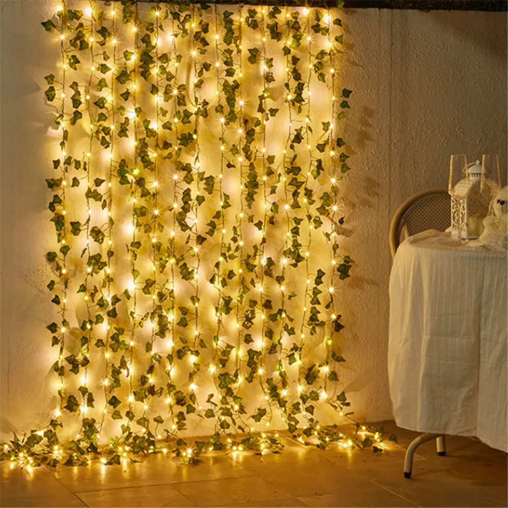 

Solar Powered Led Artificial Green Leaf Vine String Lights Christmas Fake Vine Ivy Lights Garland for Party New Year Wedding