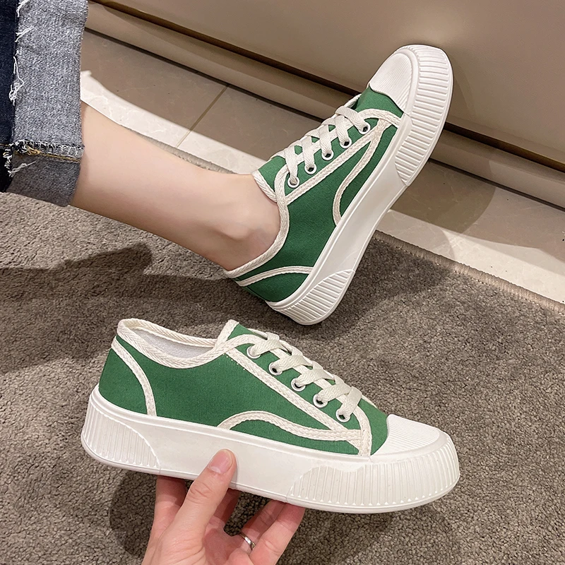 

Women's Shoes Platform Female Sneakers Round Toe All-Match Clogs Espadrille Summer Small New Lace-Up Canvas Leisure Sprin