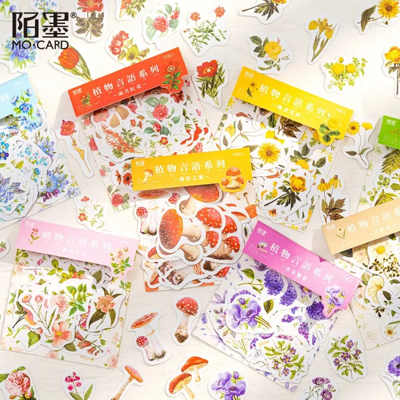 

45 pcs Vintage Scrapbook Sticker Aesthetic Natural Flower Mushroom Sticker Art Journals Planners DIY Sticker