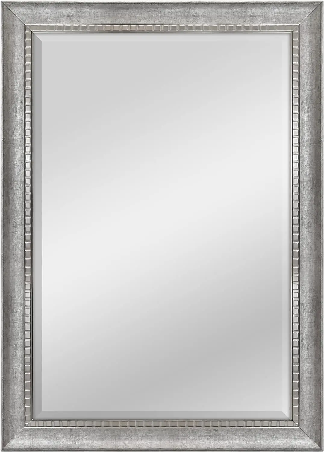 

24x36 Inch Sloped Mirror with Dental Molding Detail, 29.5x41.5 Inch Overall Size, Silver (20565)