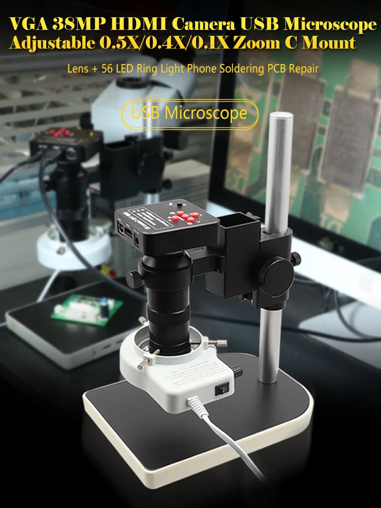 

38MP HDMI VGA USB Lab Industrial 130X Zoom электронный видеомикроскоп набор камер для телефона часы ювелирные изделия Пайка Ремонт