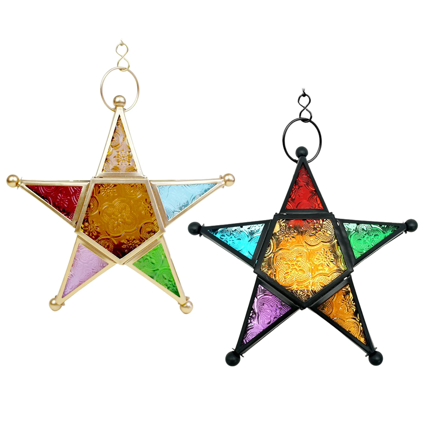 

Moroccan Iron Hung Lantern Glass Lantern Candle Holder Star Retro Candle Holder For Garden Pendant Home Decoration