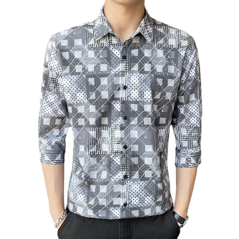

Новая рубашка, Мужская Облегающая рубашка с рукавом три четверти, повседневное деловое удобное платье, рубашка с цветочным принтом, топы