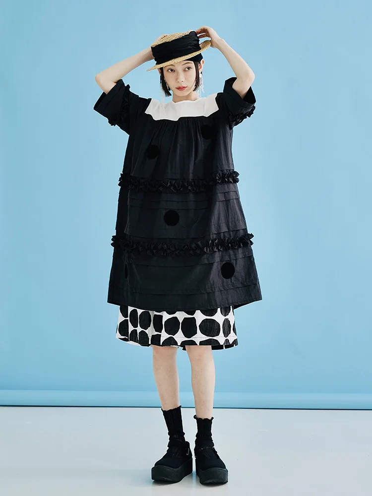 imakokoni original summer glacier cotton mid-length polka dot dress 2022 new women's clothing summer ruffle trendy dress