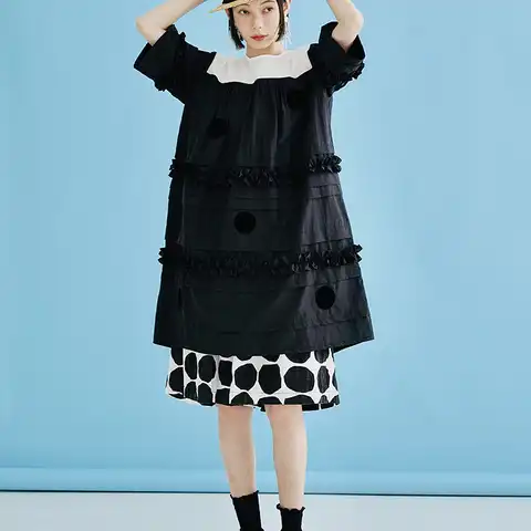 Оригинальное летнее Хлопковое платье imakokoni в горошек средней длины, новинка 2022, женская одежда, 223716