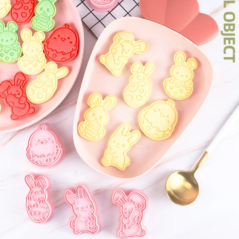 

6/8/9Pcs Easter Plastic Cookie Cutter Rabbit Egg Biscuit Mold 3D Cartoon Bunny Mould Cake Baking Tools Easter Party Decors 2023