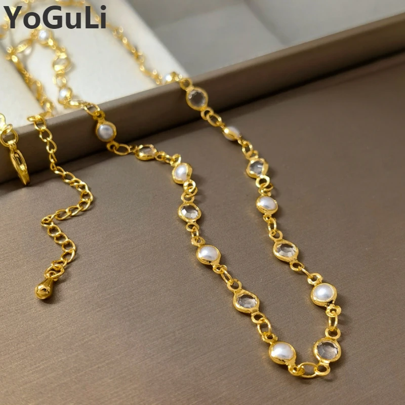

Fashion Jewelry 1 Layer Transparent White Beads Necklace For Women Female Party Wedding Gift Fashion Accessories Hot Sale