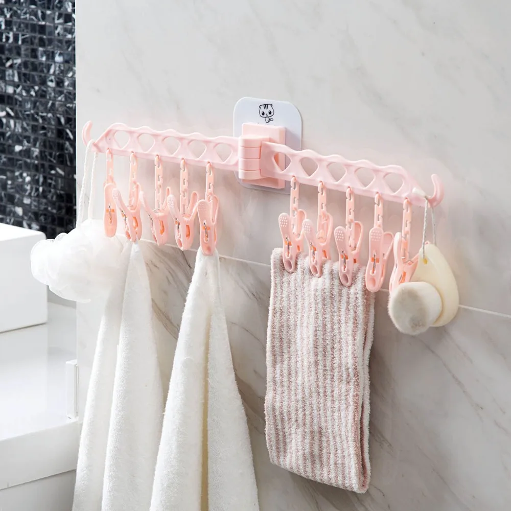 

Bathroom clip foldable clothes hanger household multi-function clothes hanger without punching