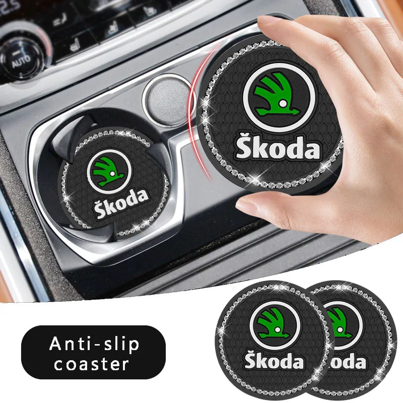 

2Pcs Silica Diamond Car Coasters for Cup Bottle Holder For Skoda kodiaq rapid karoq superb 2 3 VRS Octavia Fabia Yeti Car Goods