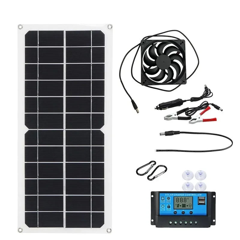 

50W Solar Panel Kit Complete 12V USB With Controller Solar Cells Panel Fan for Car Yacht RV Boat Caravan Boat Battery Charger