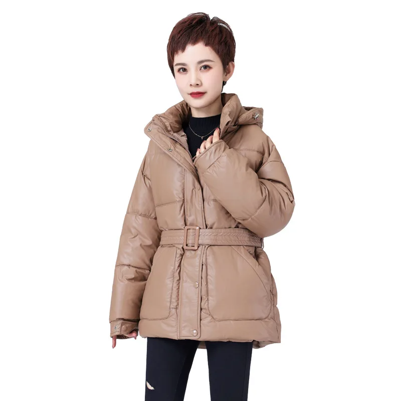 COZOK Women Hooded Jacket with Belt Loose Parka Soft Outwear Ladies Casual Streetwear Winter New Fashion Coat Female Clothes