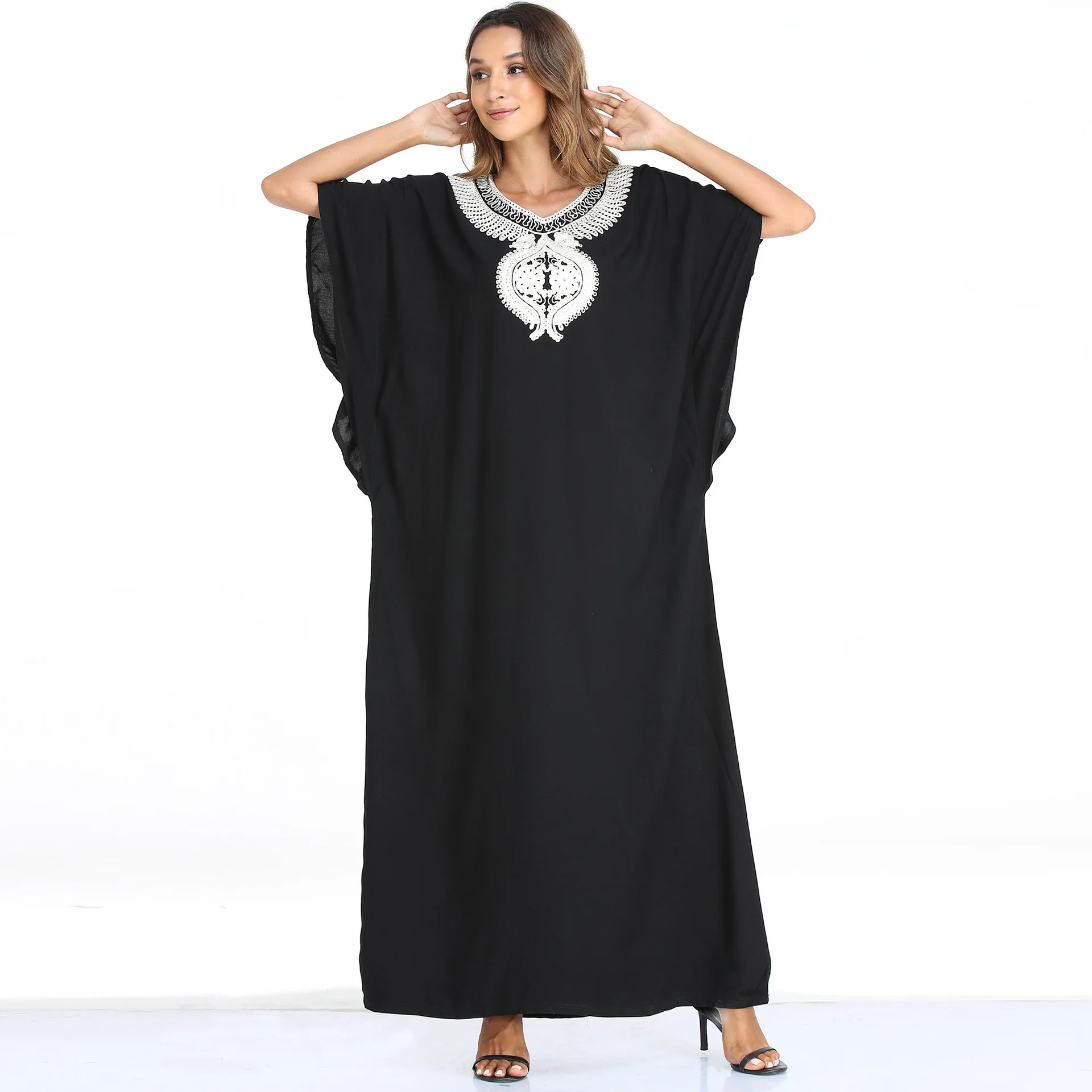 Bat Robe Muslim Fashion Short-sleeved Dress Kaftan Robe Muslim Dress Clothes for Muslim Women Dubai Abaya Abayas for Women