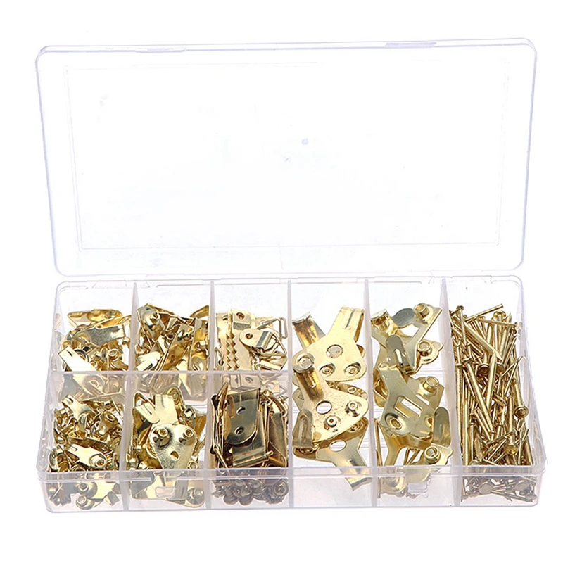 

300PCS Household Hook Tool Kit Boxed Gold Hanging Painting Copper Cap Hook Seamless Nail Accessories