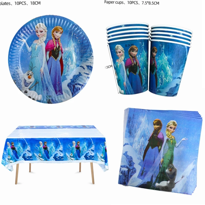 

61pcs/lot Disney Frozen Elsa Anna Theme Dishes Glasses Birthday Party Plates Cups Napkins Baby Shower Decorations Tableware Set