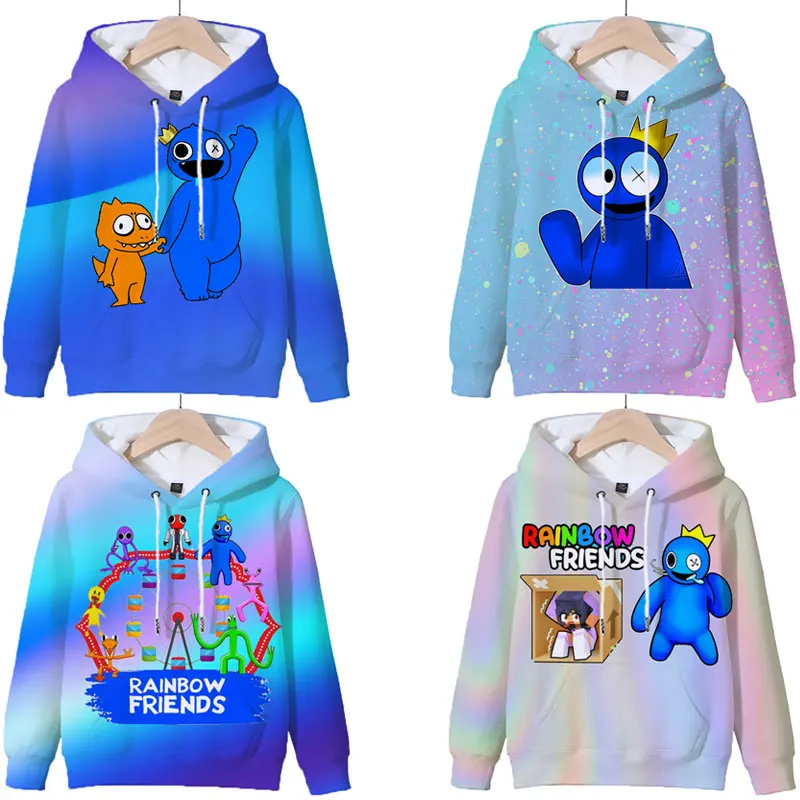 

3d jogo arco-íris amigos hoodies crianças pulôver manga longa camisolas meninos meninas com capuz tops streetwear crianças roupa