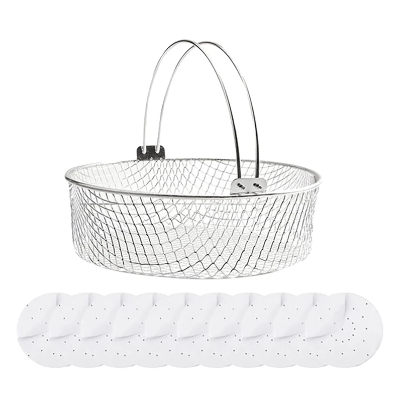 

Air Fryer Basket For Mesh Steamer Basket For Ninja Foodi 6.5 8Qt Air Fryer Basket Air Fryer Crisping Basket With Handle