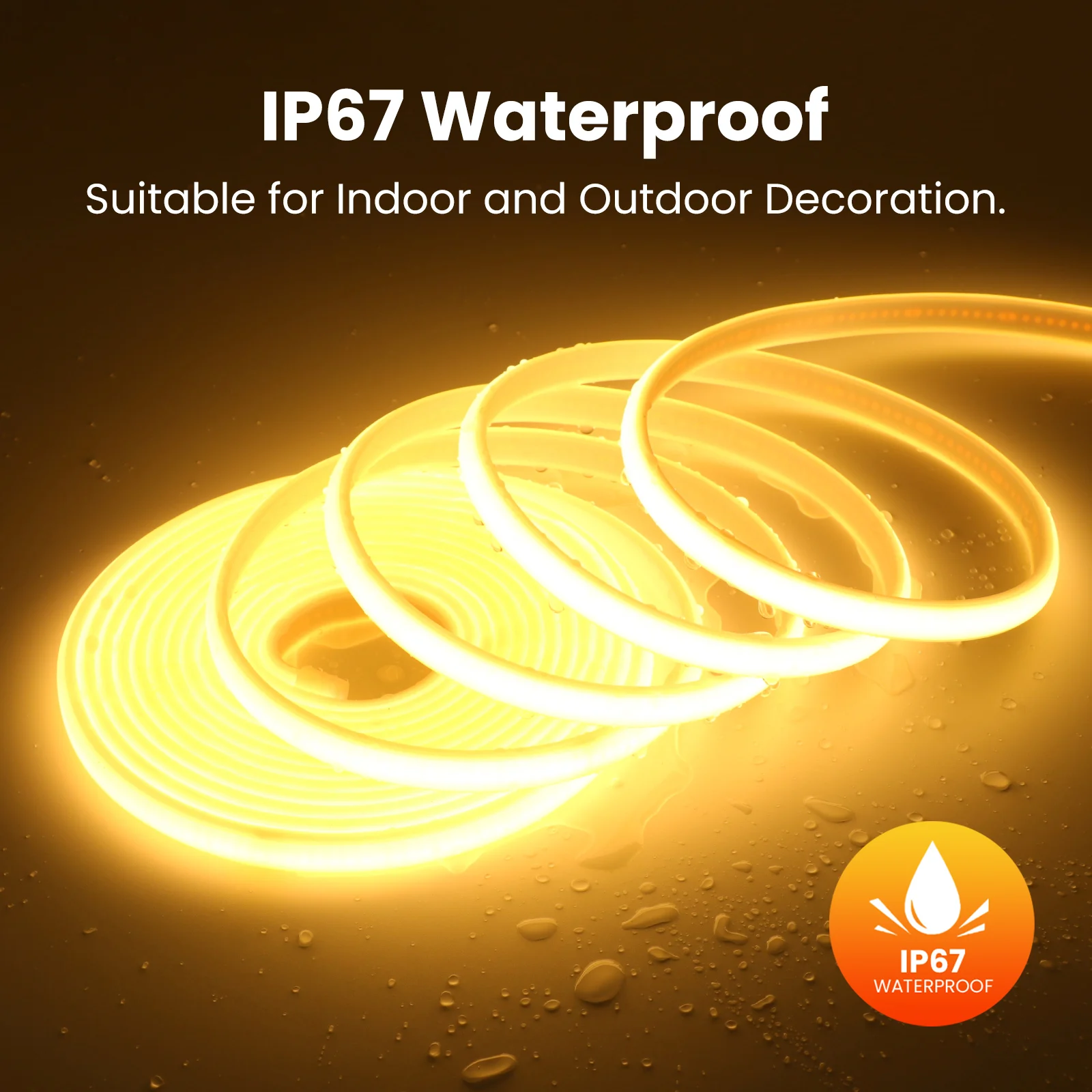 Фото DC12V 24V 1M-20M COB Светодиодная лента 320LEDs/m IP67 Водонепроницаемая гибкая лента RA90 шириной 10 мм для кухонного шкафа, садового освещения №2