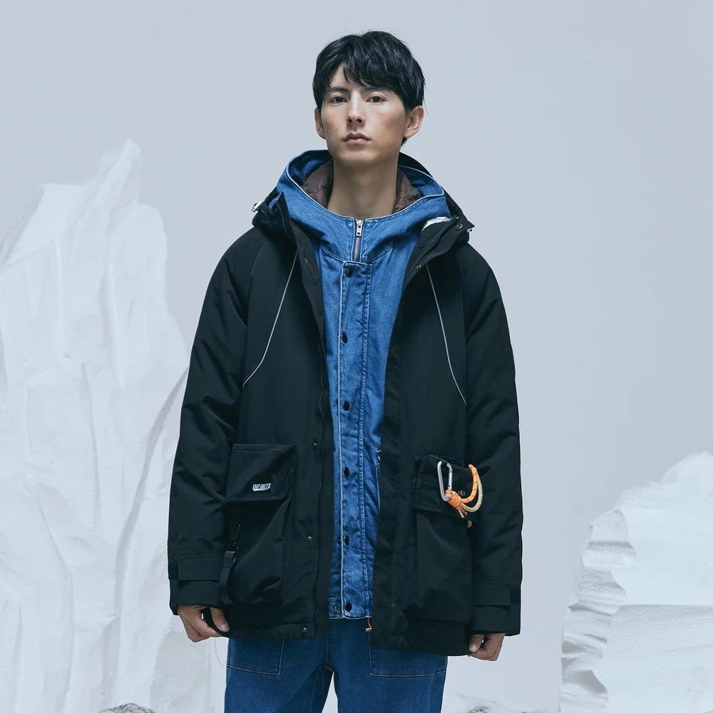 Metersbonwe Trend Solid Color Down Wear For Man Loose 80% Gray Duck Down Stand Collar Hooded Warm Wear Winter Down Coat