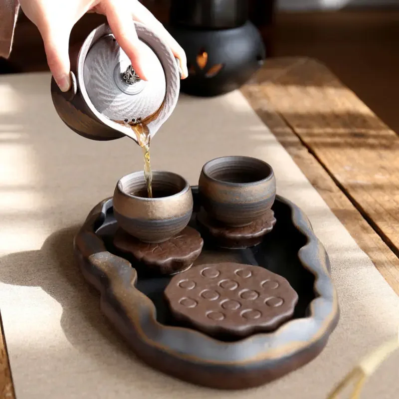 Ретро чайный поднос для украшения грубые керамические подносы керамический пруд