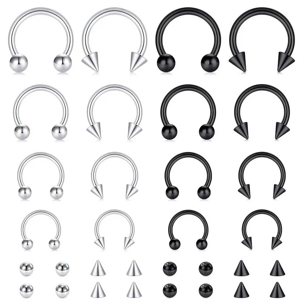 

32 шт., 16 г, хирургические бриджи, подковы, рябка, спинка, Козелок, Daith Rook, ракушка, серьги-кольца для бровей, губ, кольца для пирсинга