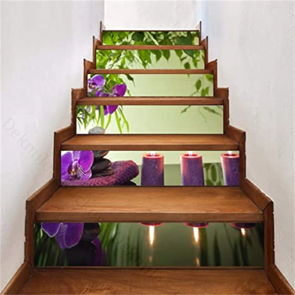 

13 PCS Candle Flower Staircase Upholstery Stairway Decal Stickers Adhesive Vinyl Riser Stair Sticker 3D Wallpaper Stairs Decor
