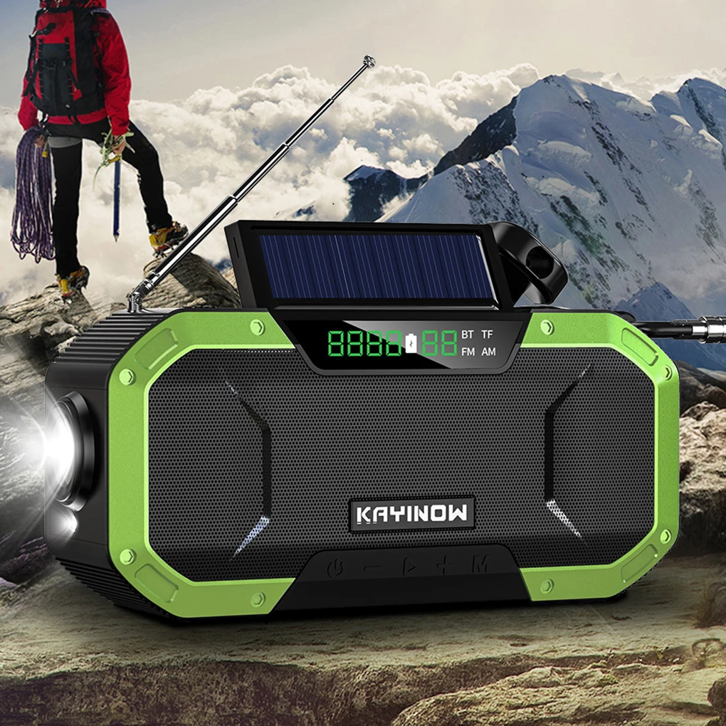 

BT FM/AM Radio Portable Waterproof Hand Crank Solar Emergency Bluetooth-compatible Speaker with LED Flashlight Cellphone
