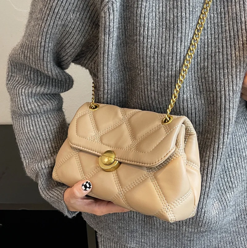 Women PU Leather Satchel Purse Rhombic Chain Bag 2023 New Trendy Retro Fashion Women'S Shoulder Bag Messenger Small Square Bag