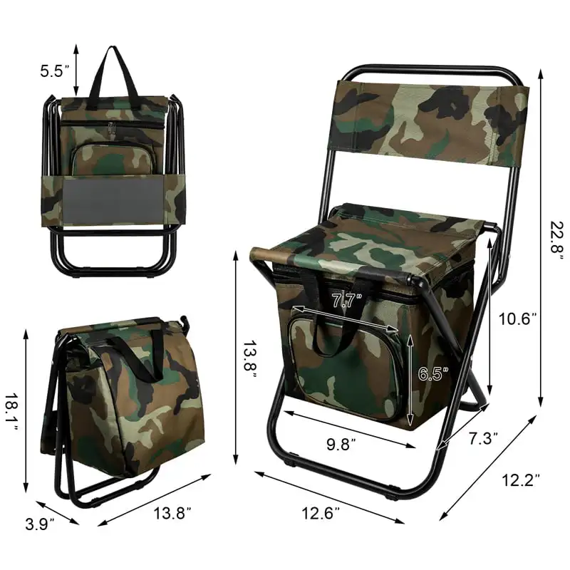 

Astonishing 3-in-1 Portable Fishing Camping Chair Stool with Carry Bag, Backrest Fishing Backpack Chair Seat Cooler Bag, Hiking