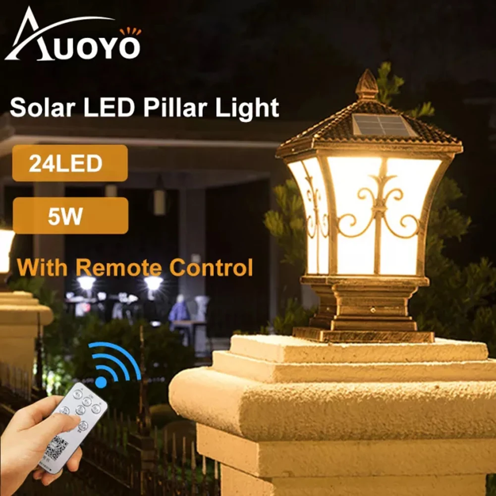 

LED Square Post Pillar Light Solar Garden Gate Remote Control Waterproof Lamp Vintage Solar Garden Lights Outdoor Solar Light