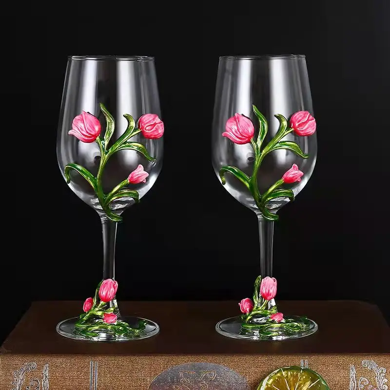 

High Quality Crystal Glass Red Wine Glass Enamel Tulip Champagne Glass Glasses for Champagne Wineglass Whiskey Cup Cups Vintage