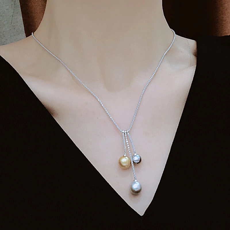 

MeiBaPJ 8-8,5 мм натуральный круглый жемчуг, модное ожерелье с подвеской в виде цветка, серебро 925 пробы, изящные свадебные украшения для женщин, пустой поднос