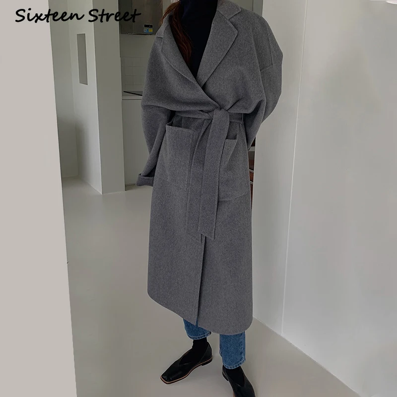 Женское шерстяное пальто с карманами дизайнерское в стиле ретро отложным