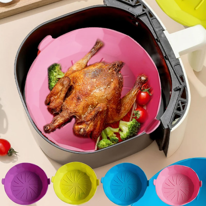 

20CM Air Fryer Silicone Tray BBQ Pad Air Fryer Oven Baking Mold Pot Reusable Pizza Baking Pan Kitchen Accessories