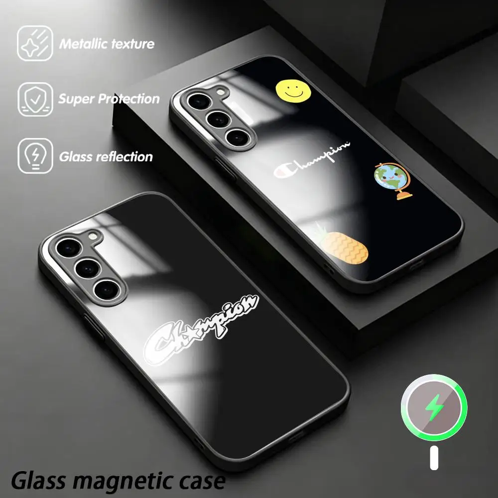 Фото Модный чехол для телефона с логотипом бренда C-cham-pIoNEs для Samsung S26 S25 S24 S23 S22 S21 Plus Ultra Note, стеклянный магнитный чехол №2