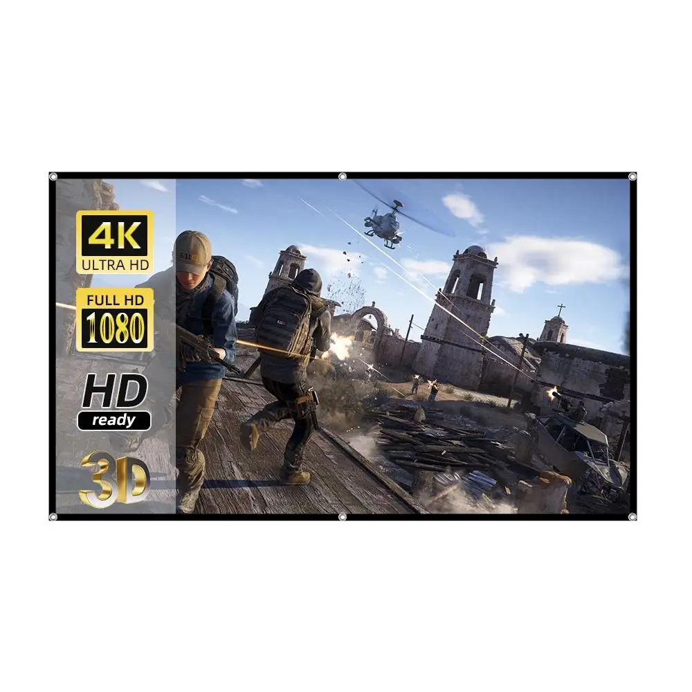 

16:9 Projector Screen Anti-Light ALR Curtain 60-130 Inch Home Outdoor Office Portable 3D HD Portable With Holes Projector Screen