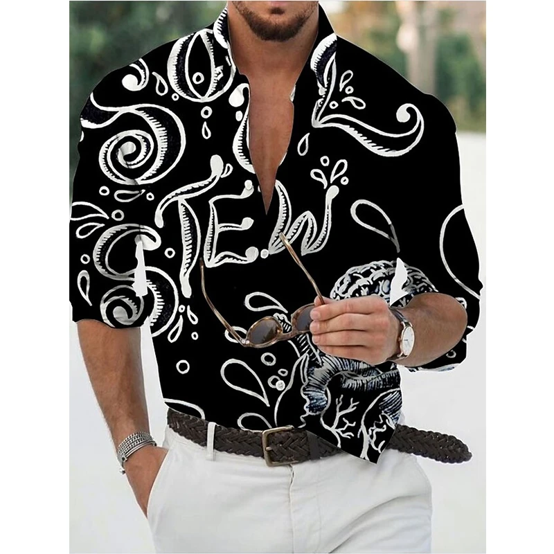 

Рубашка мужская оверсайз с длинным рукавом, модная винтажная Повседневная блуза с цветочным принтом, топ, яркая одежда для выпускного вечера