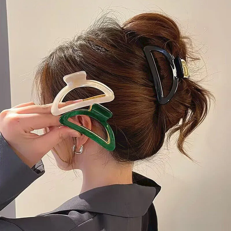 

New Geometric Acetate Metal Hair Clip Fashion Solid Colour Ponytail Hair Claw Hairpins Women Girls Heawear Hair Accessories Gift