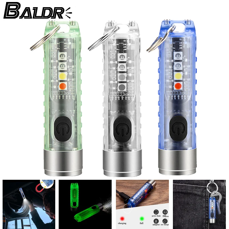 BALDR LED Multi Mode Fluorescent Mini Torch Magnetic Portable Micro Keychain Multi Function Light Camping Work Torch
