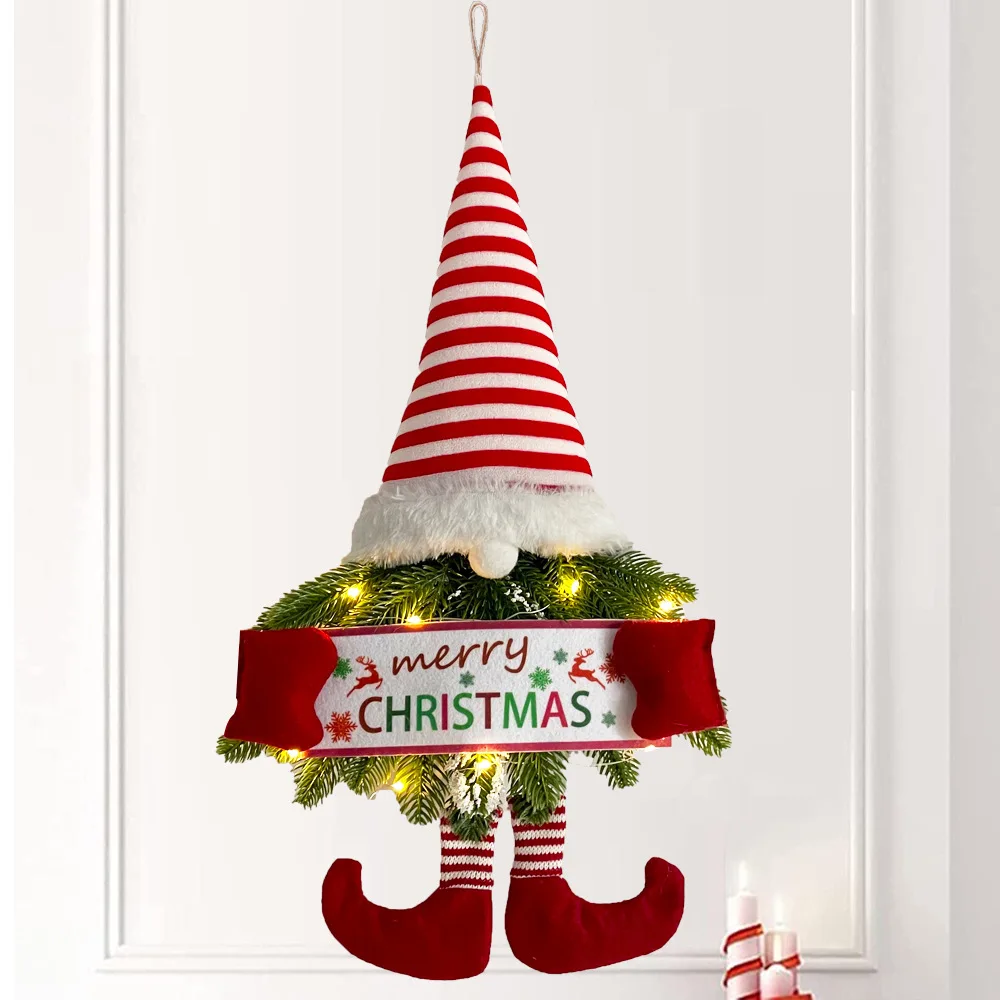 

Christmas Wreath Christma Pendant Xmas Faceless Santa Claus Wall Noel Hanging Door Oranments Merry Christmas Decor For Home 2022