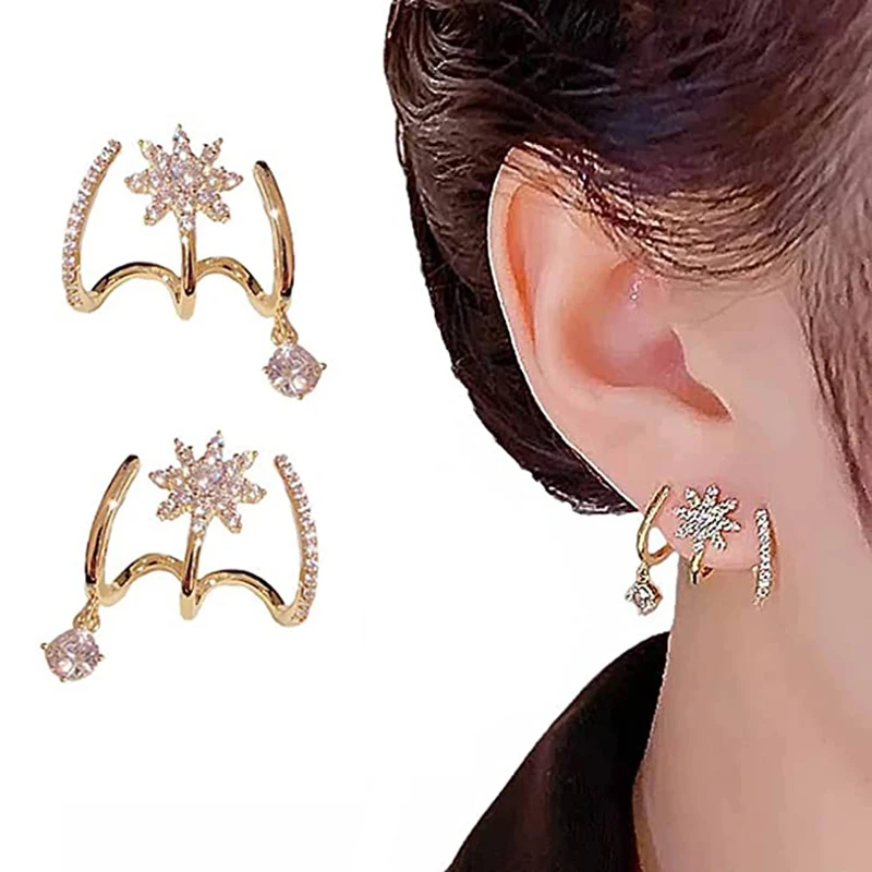 

Eight AWN Star Earrings,Shiny Crystal Earrings,Claw Earrings Cuff for Women,925 Silver Needle Zircon Ear Cuff Earrings for Women