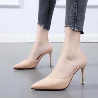 ladies slipper soft comfy new high heels french pointed toe stiletto heel baotou half drag slippers closed toe sandals for women