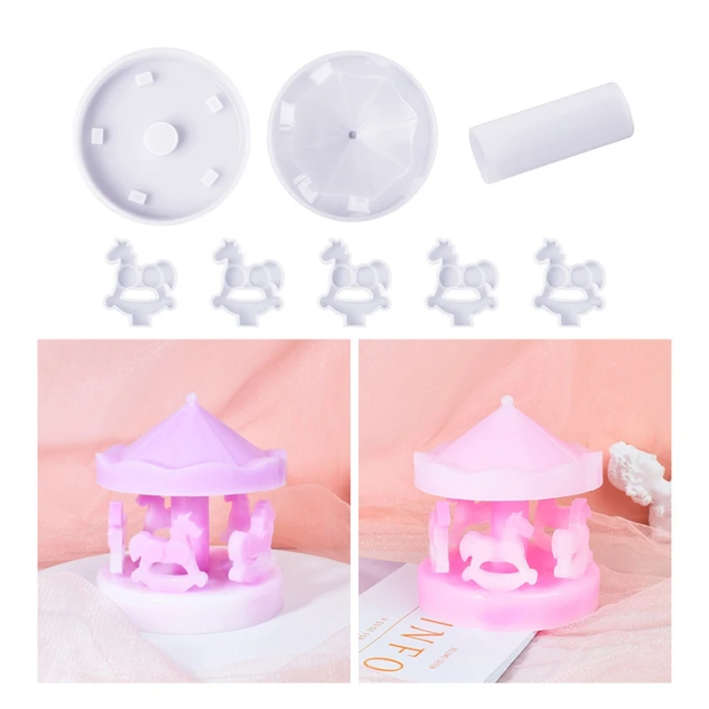 

DIY 3D Carousel Horse Silicone Mold Merry-Go-Round Resin Epoxy Casting Mold for DIY Craft Tool Home Office Ornament