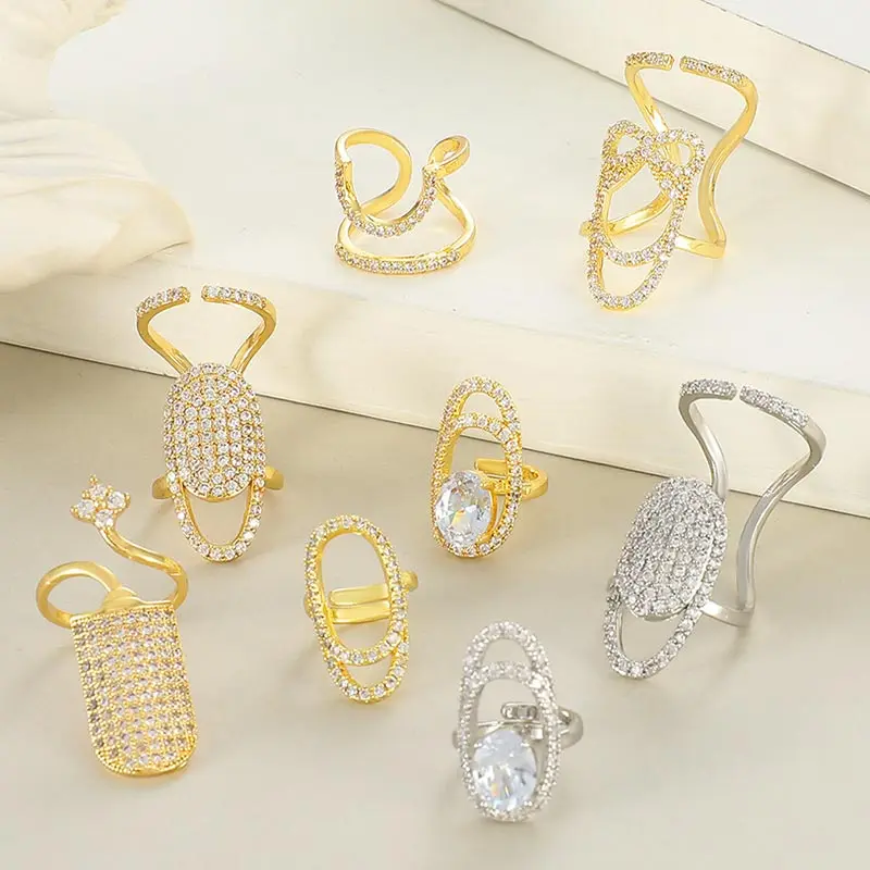 

Korean Fashion Micro Pave Crystal Nail Rings for Women Trendy Geometric Open Finger Ring Party Jewelry Accessories Dropshipping