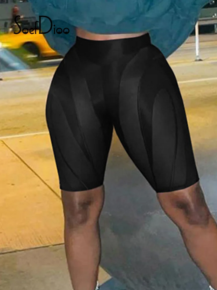 

Soefdioo Casual High Waist Black Shorts Summer 2022 Mesh Splice See Through Knee Length Shorts Street Hipster Women Buttoms