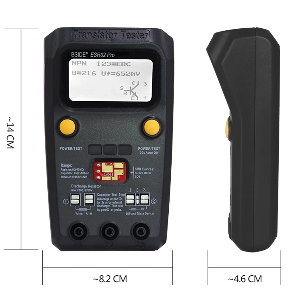 Многоцелевой транзистор BSIDE ESR/SMD Test er ESR02pro измеритель емкости диодного триода