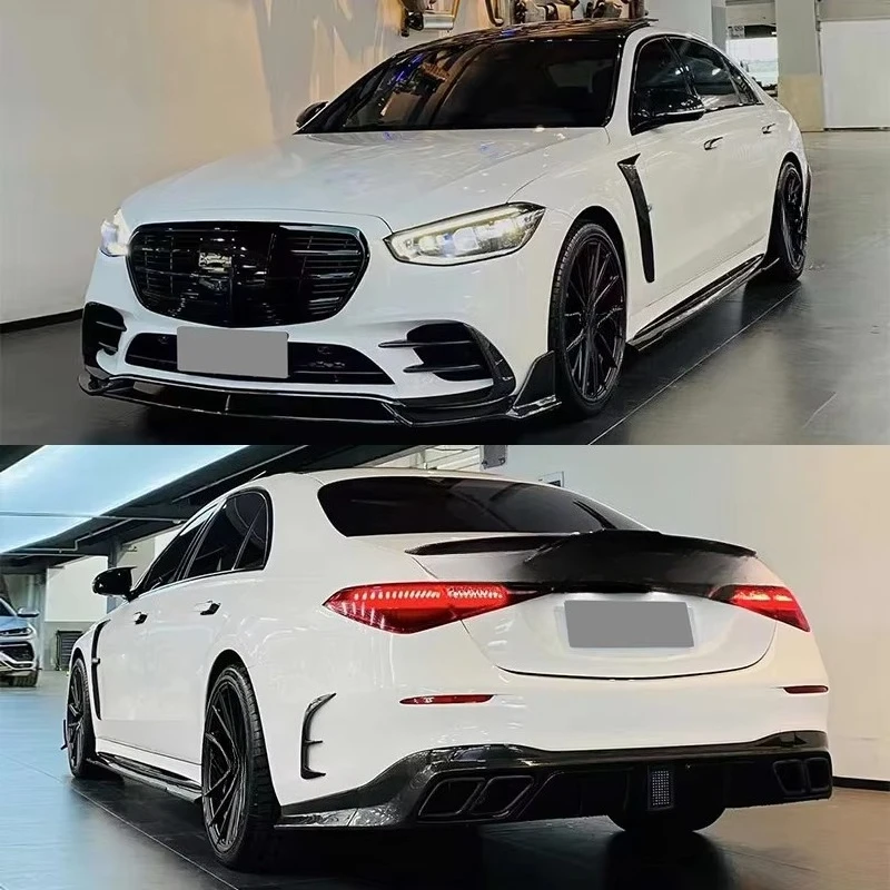 Фото Комплект обвеса из карбона Runde Wet для S-CLASS W223 в стиле MSY: передний сплиттер, задний диффузор, боковые пороги, воздухозаборники MSY №4